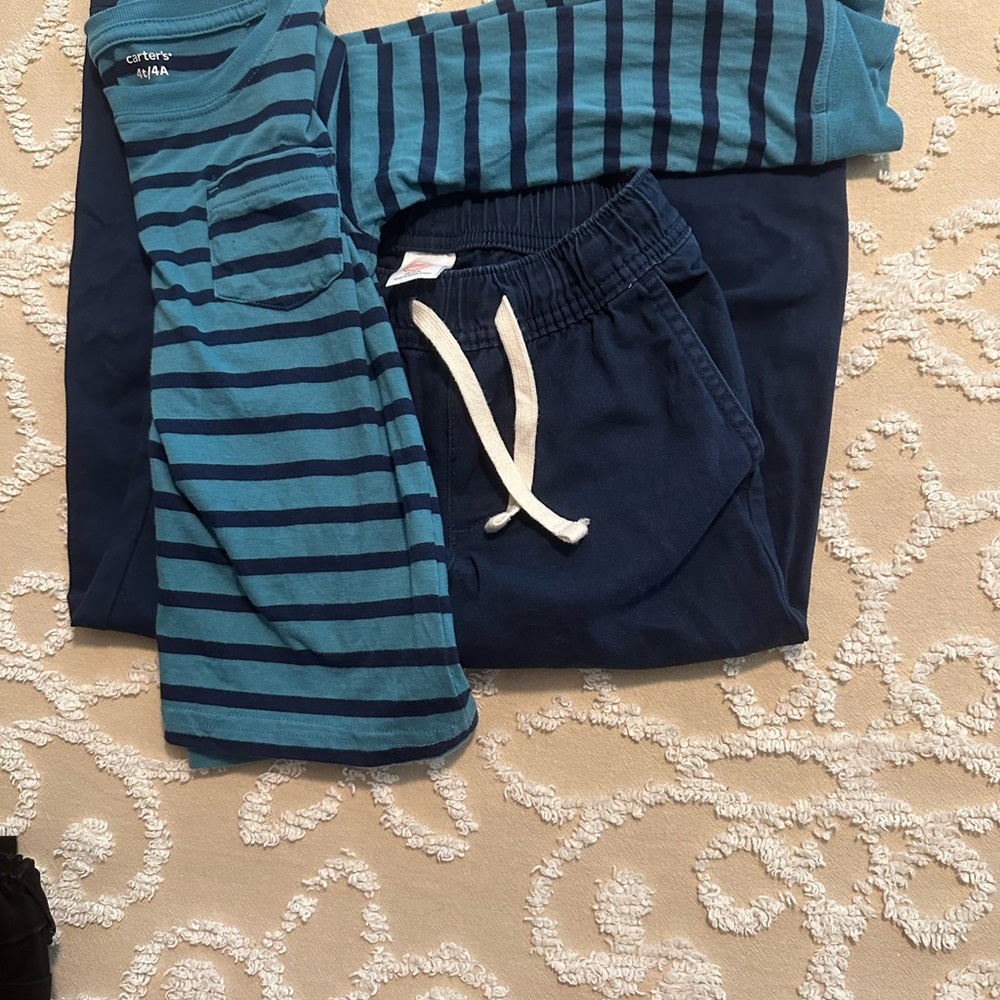 Carter's Teal and Navy Striped Shirt with Kids Navy pants